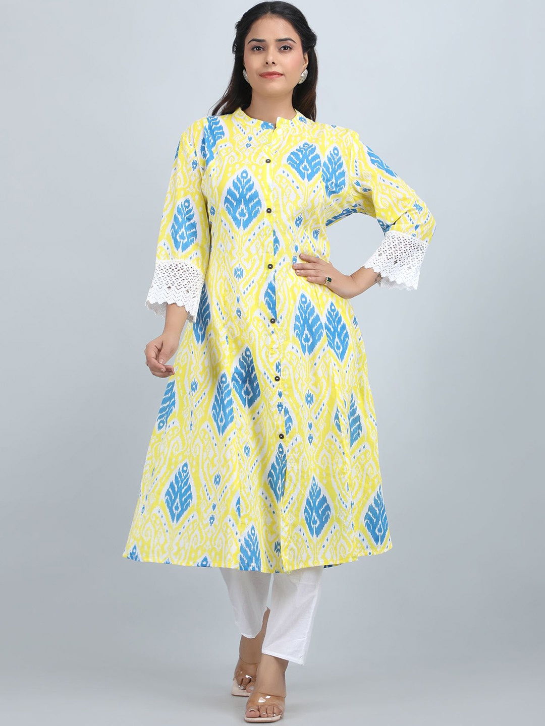 

SHIFORY Women Floral Printed Regular Pure Cotton Kurta with Trousers, Yellow