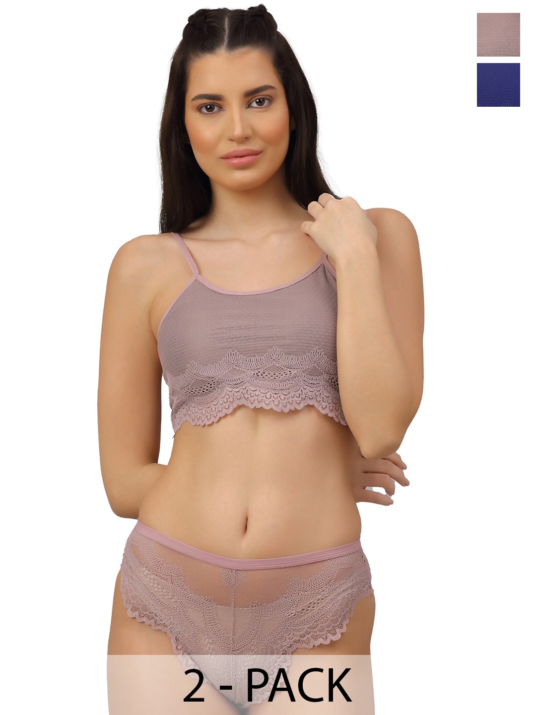 

Aamarsh Pack Of 2 Self Design Lingerie Set AD_B_Sana-Set2, Blue