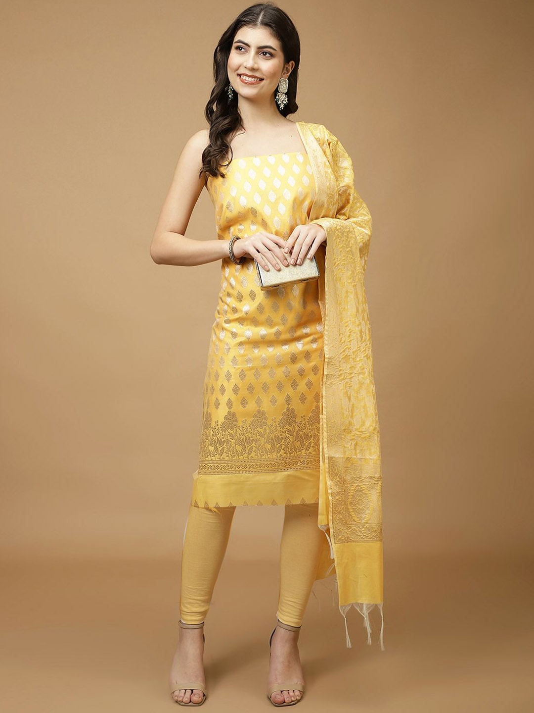 

Meena Bazaar Art Silk Unstitched Dress Material, Yellow