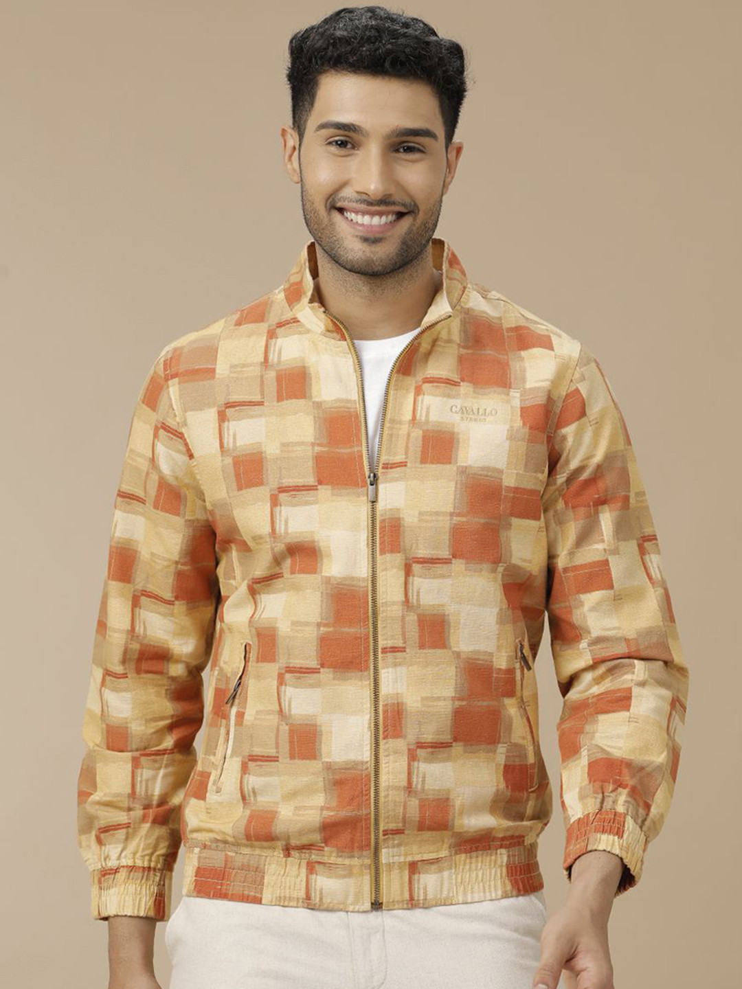 

CAVALLO by Linen Club Men Geometric Lightweight Antimicrobial Jacket, Brown