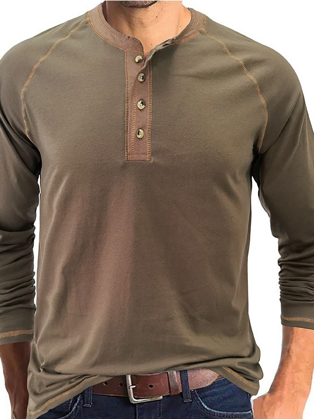 

StyleCast x Revolte Men Solid Henley Neck Cotton T-shirt, Camel brown