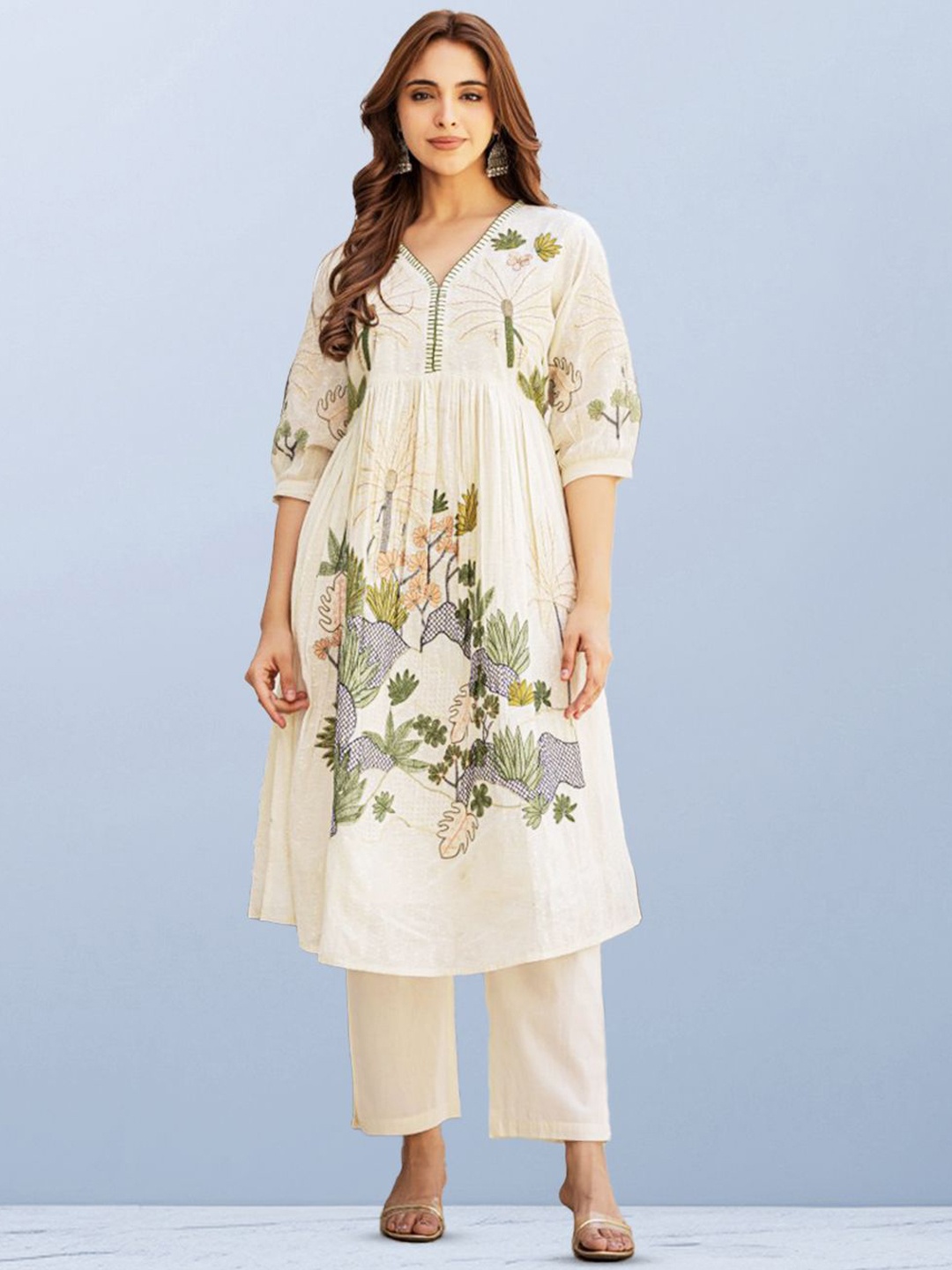 

CUSTARD Printed Pure Cotton Tunic With Trouser Co-Ords, Beige