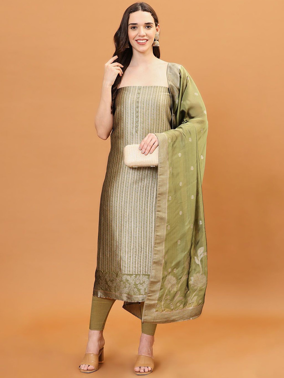 

Meena Bazaar Art Silk Unstitched Dress Material, Green