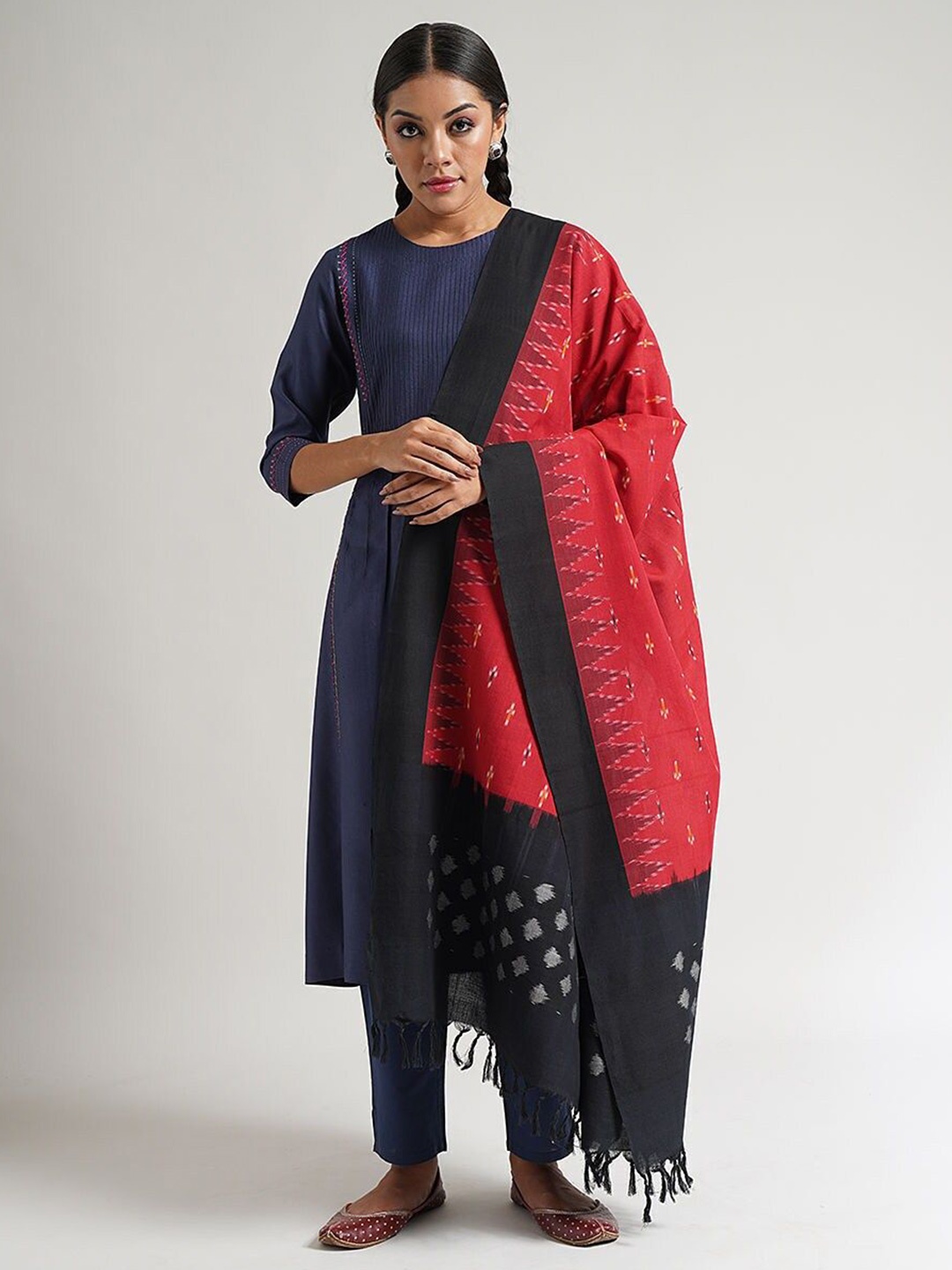 

JAYPORE Printed Dupatta, Red