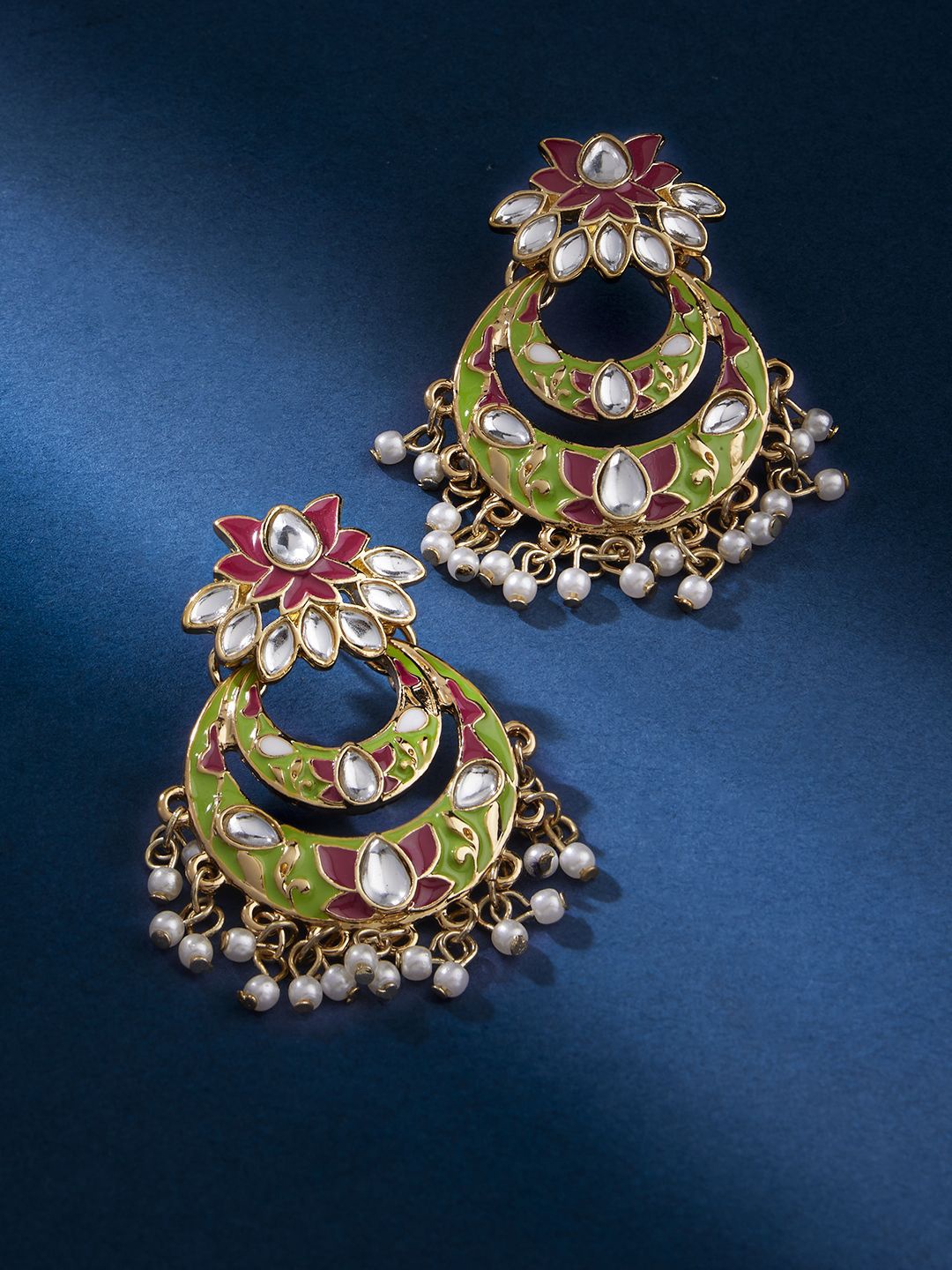 

Kalakrith Milano Gold-Plated Geometric Chandbalis Earrings, Green