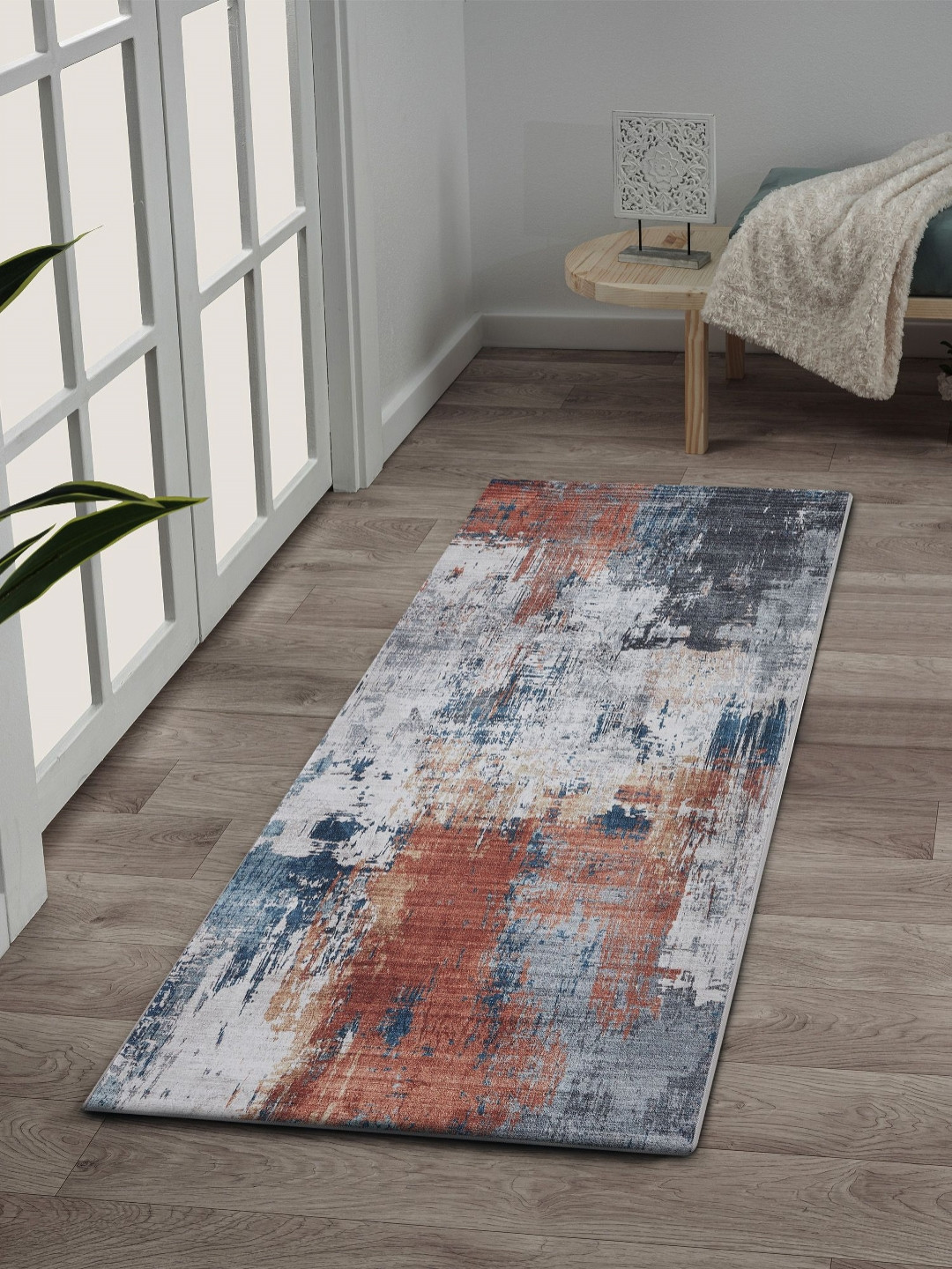 

OBSESSIONS Beige & Brown Abstract Rectangular Bedside Runners, Cream