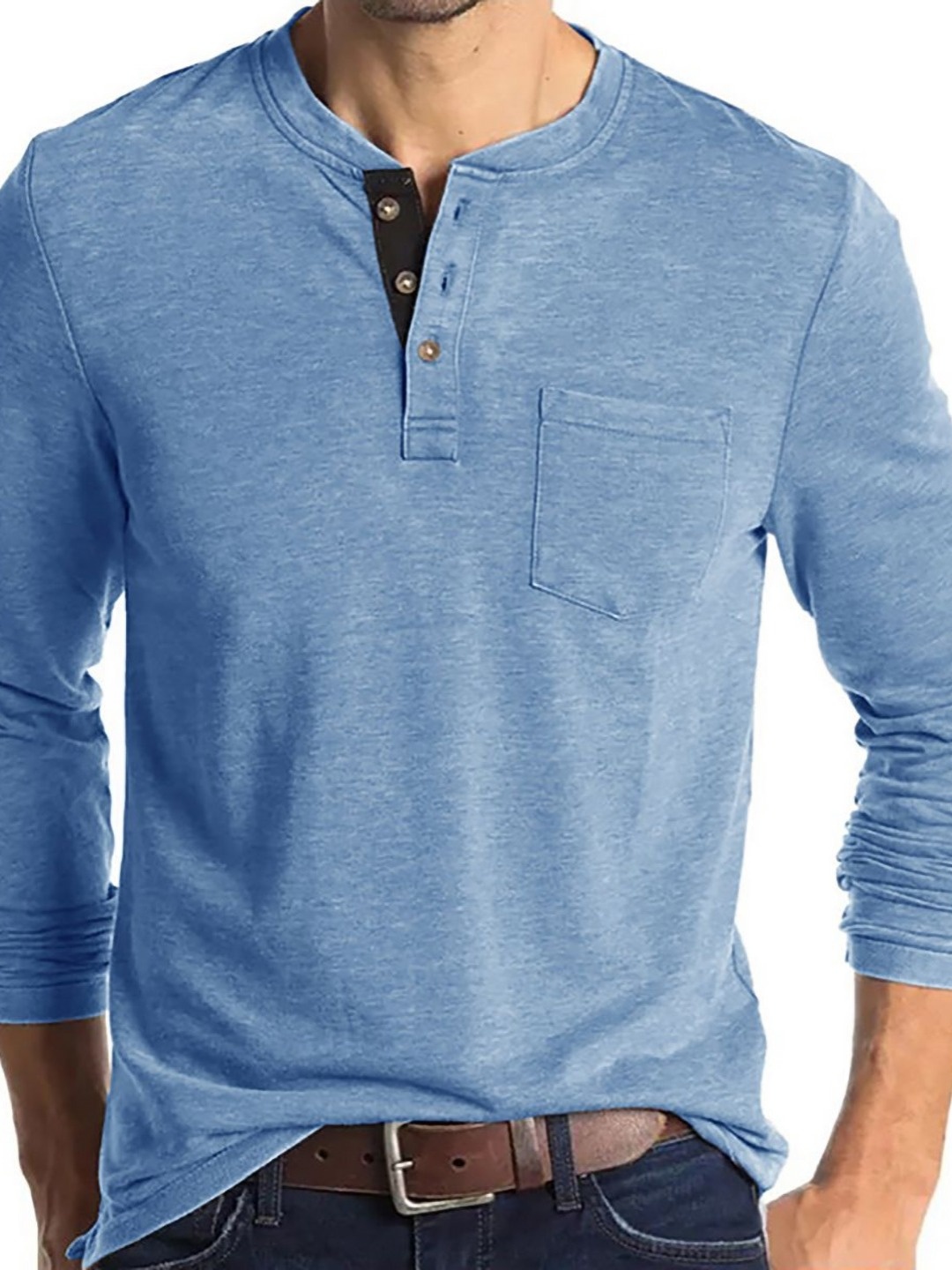 

StyleCast x Revolte Men Solid Henley Neck Cotton T-shirt, Blue