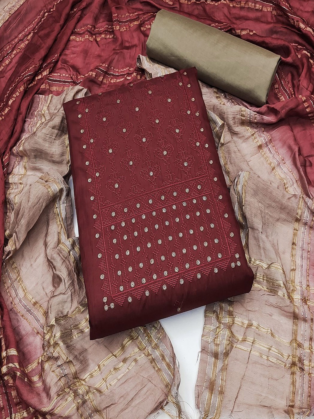 

MISS VERVE Unstitched Dress Material, Maroon