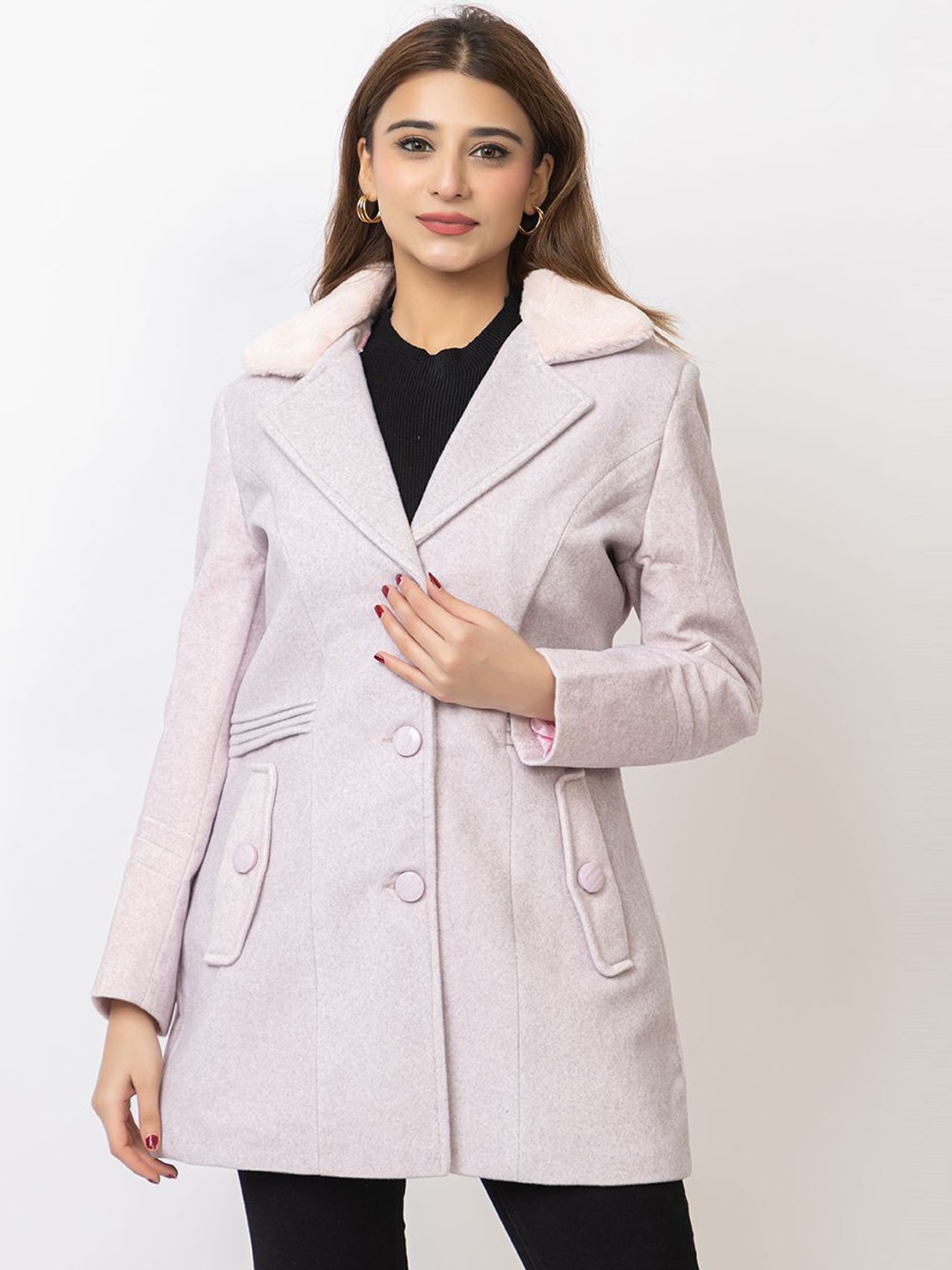 

Lady Leaf Winter Wear Tweed Led Flock Coat, Pink