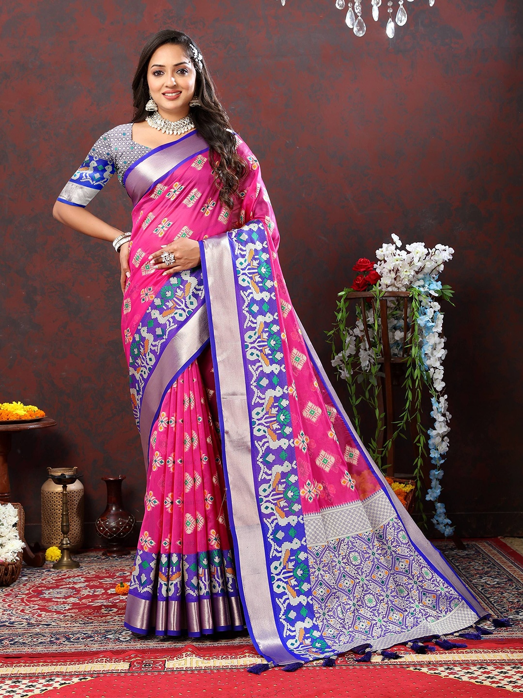 

Zeekha Woven Design Zari Pure Silk Kanjeevaram Saree, Pink