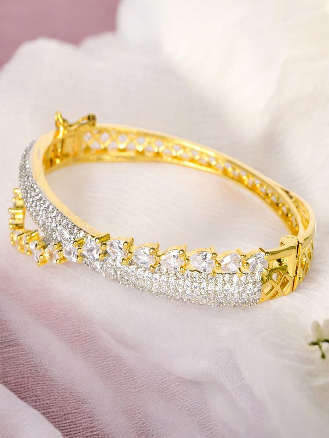 

SHARLEEZ Gold-Plated American Diamond Studded Kada Bracelet