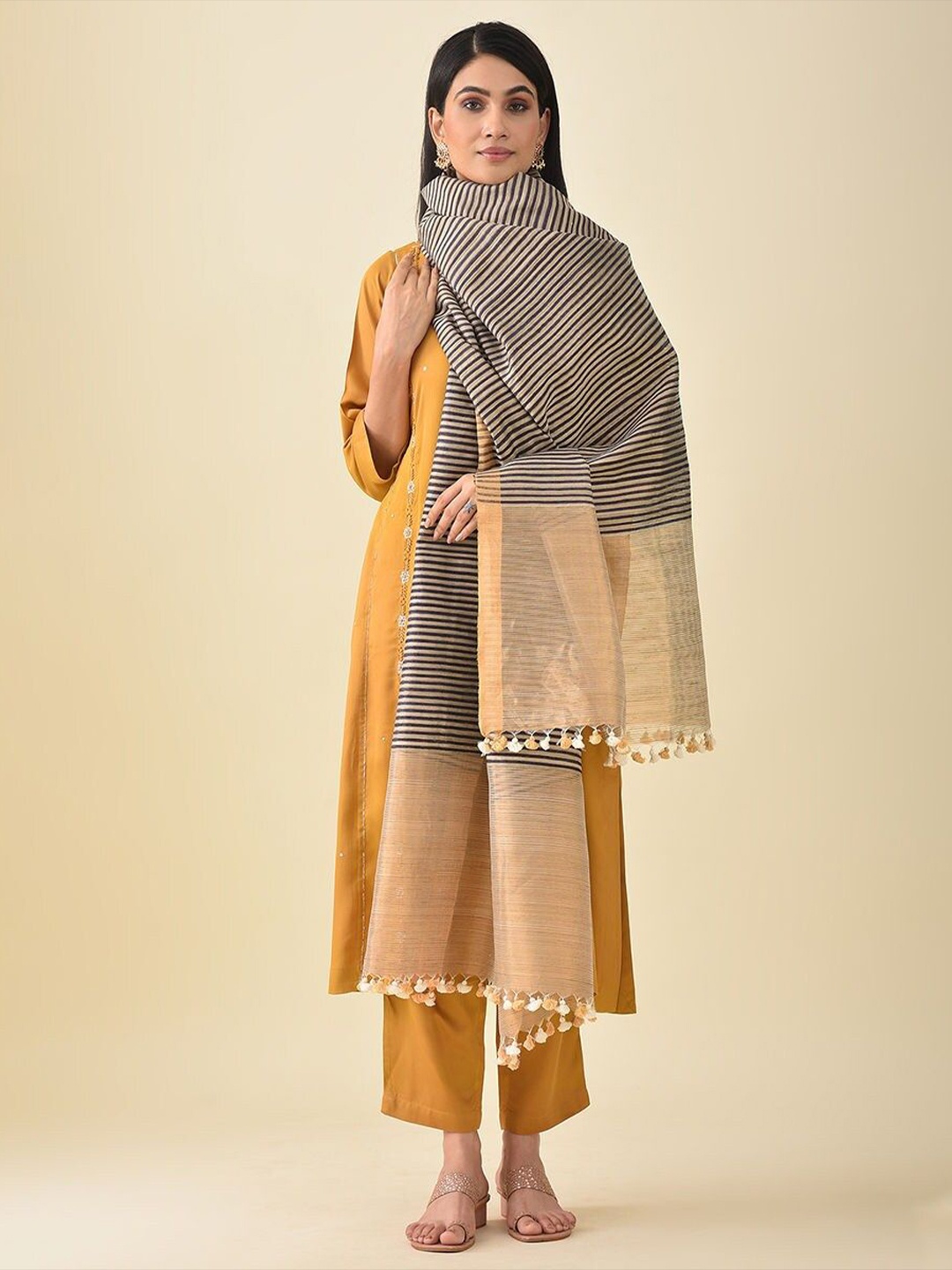 

JAYPORE Striped Dupatta, Blue