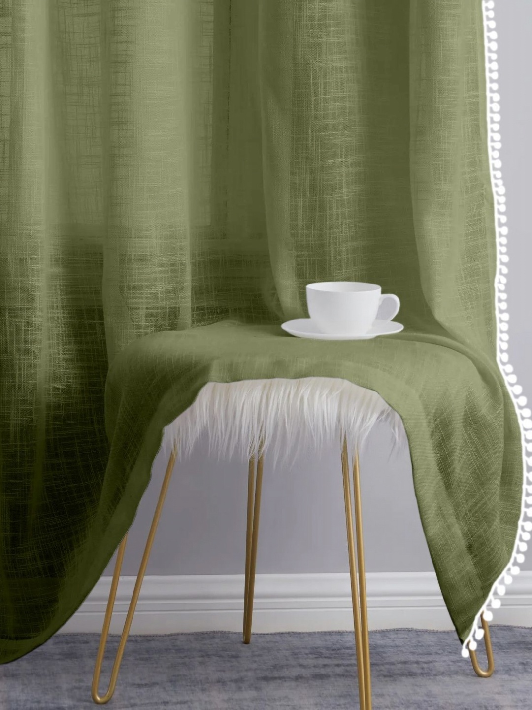 

THE LINEN COMPANY Green 2 Pieces Sheer Cotton Linen Window Curtain