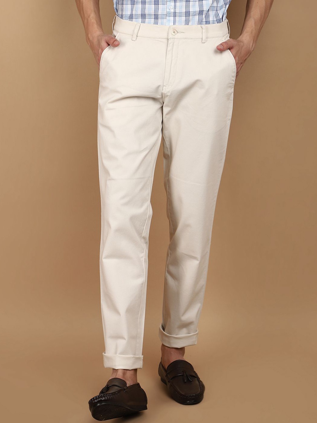 

V-Mart Men Solid Slim Fit Formal Trousers, Cream