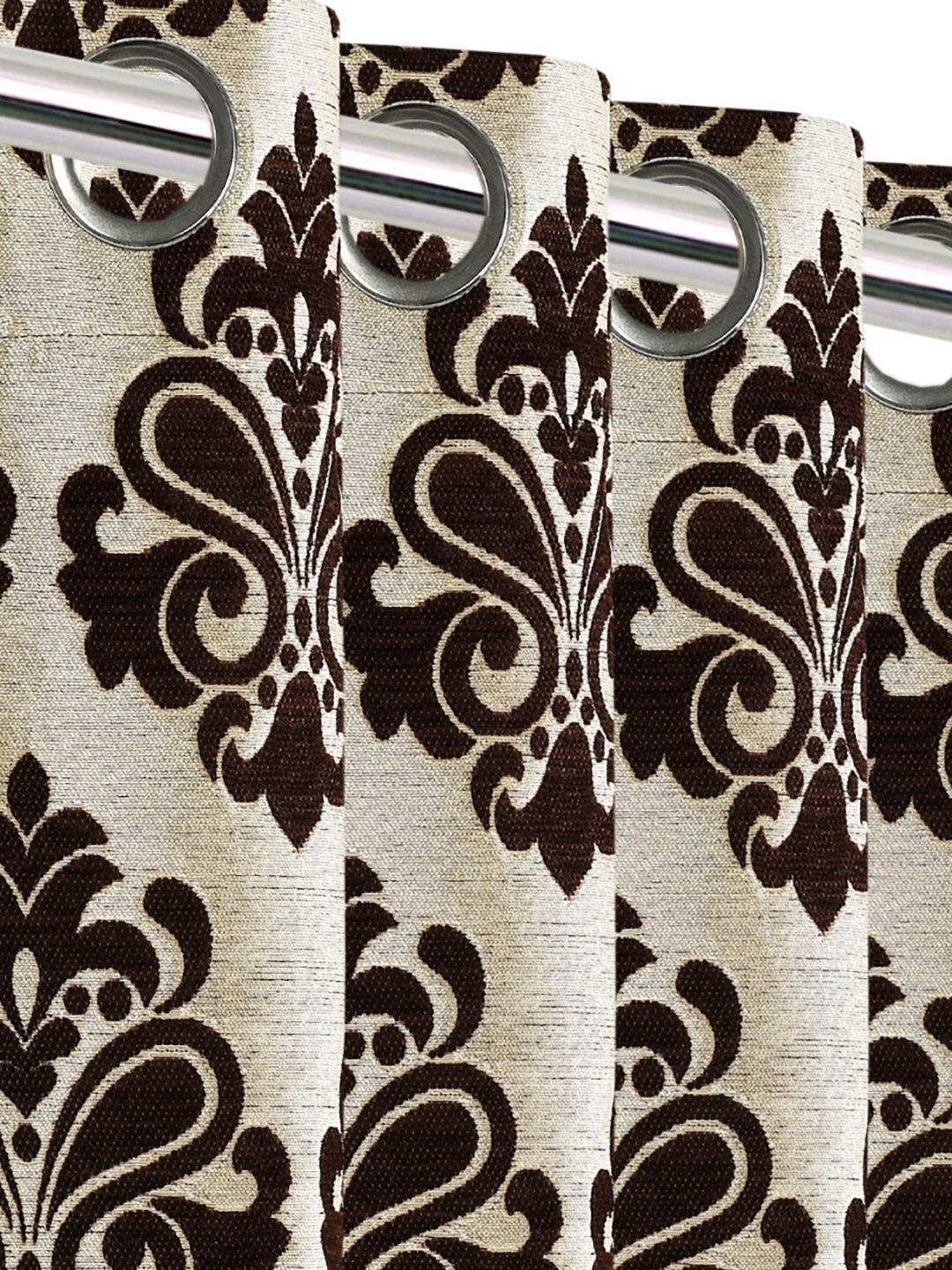 

Saral Home Brown & Off White 2 Pieces Ethnic Motifs Black Out Window Curtain