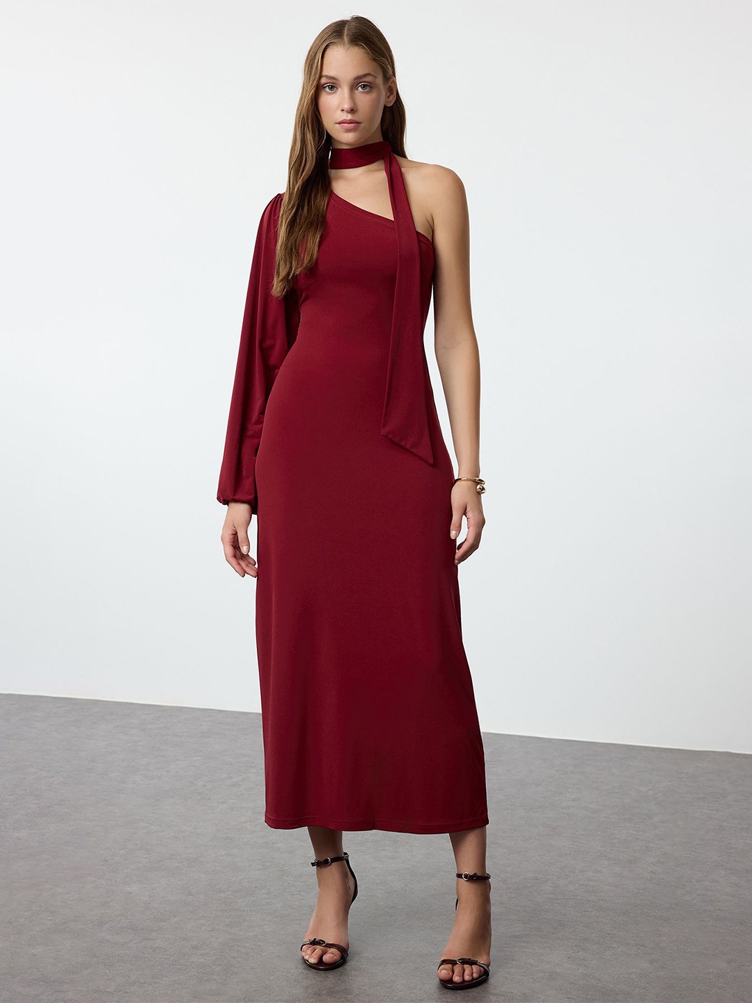 

Trendyol Choker Neck Sheath Maxi Dress, Na