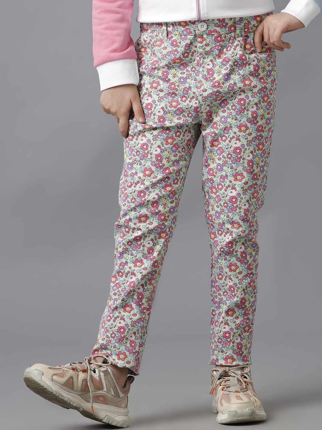 

UNDER FOURTEEN ONLY Girls Floral Printed Slim Fit Trousers, Blue