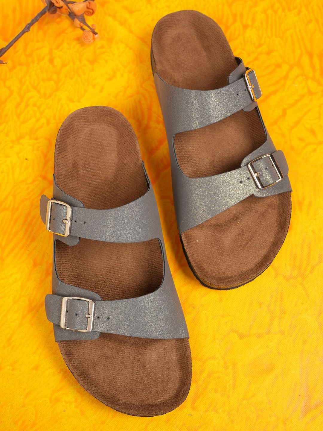 

MOZAFIA Women Open Toe Flats with Buckles, Grey