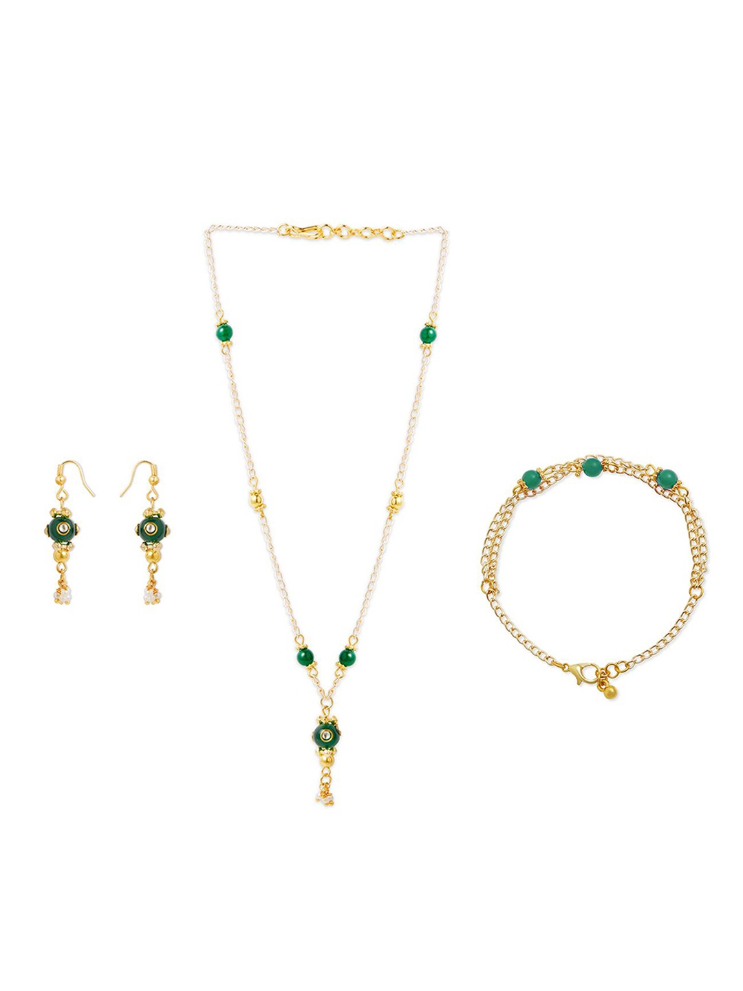 

RIBBON CANDY Gold Plated Beaded Jewellery Set, Green