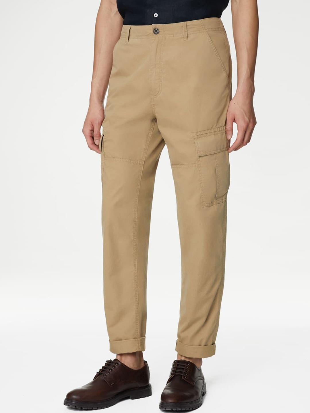 

Marks & Spencer Men Tapered Fit Cargos Trousers, Brown