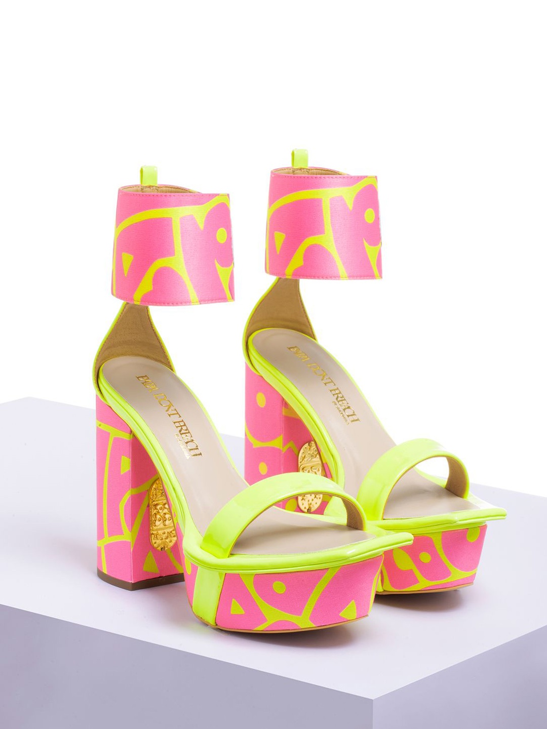 

Papa Don't Preach Printed PU Stiletto Peep Toes with Laser Cuts, Multi