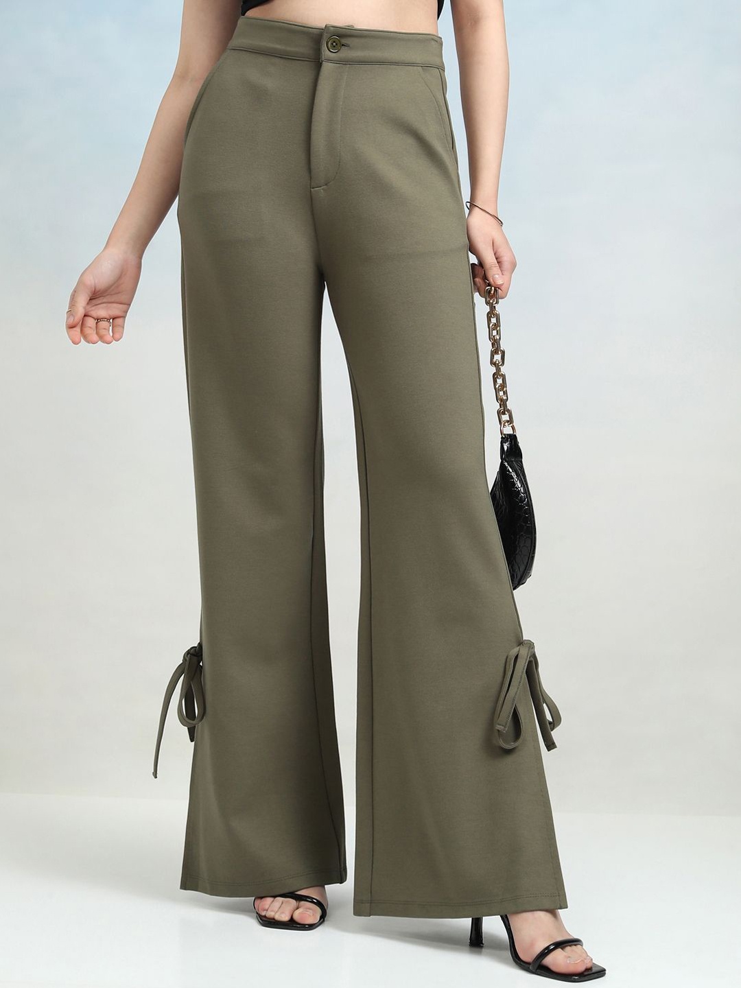 

CHIC BY TOKYO TALKIES Women Flared Trousers, Olive