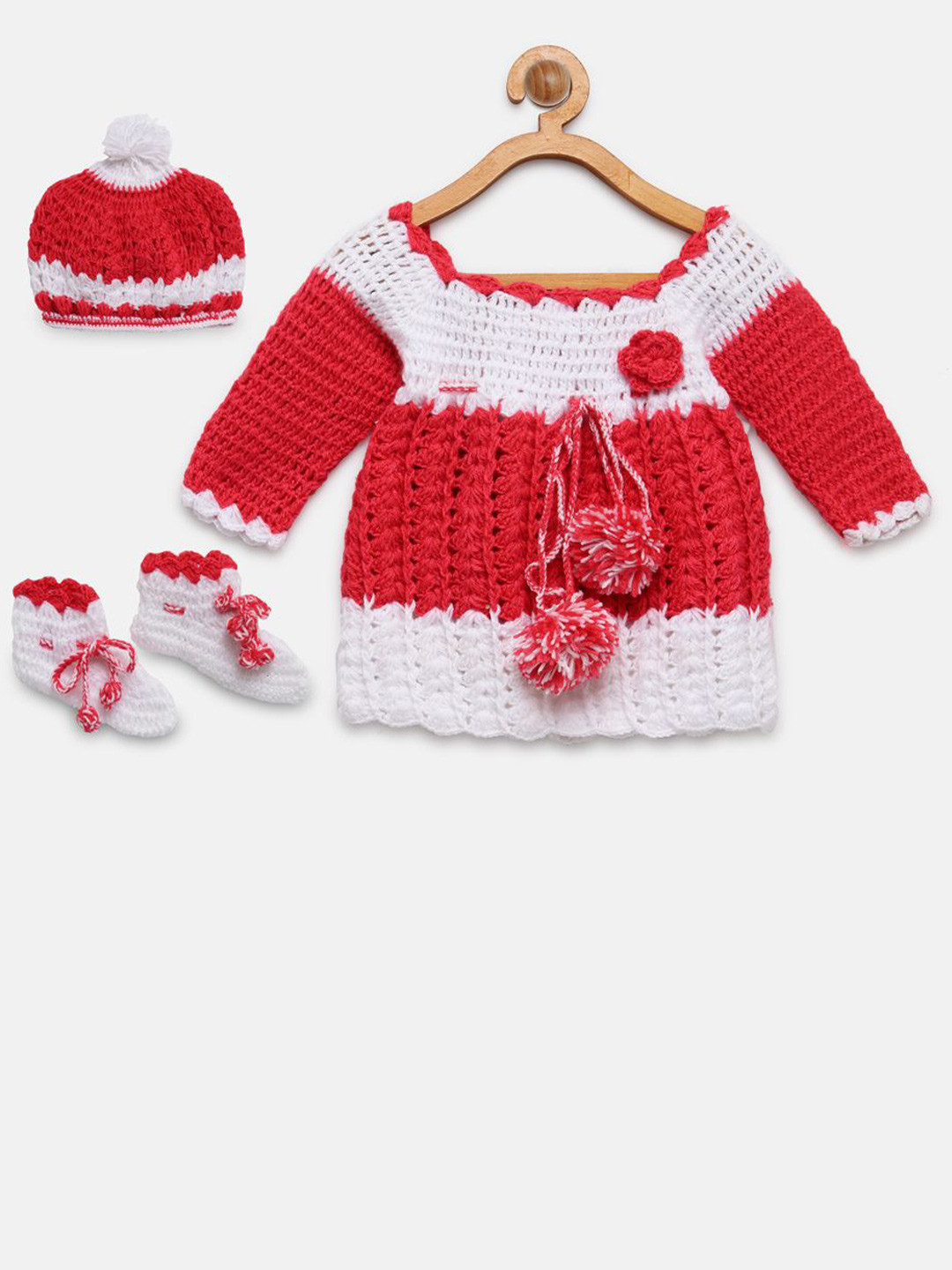 

CHUTPUT Unisex Kids Striped Woollen Poncho with Embroidered Detail, White