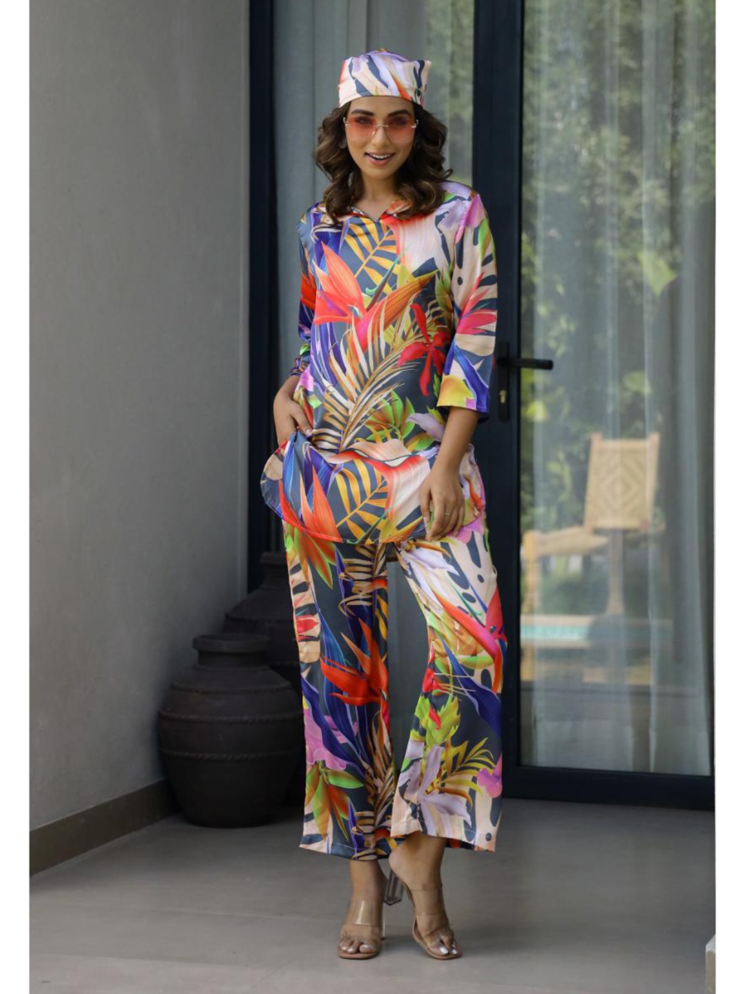 

FLAVIA CREATION Printed Pure Cotton Tunic & Trouser, Blue