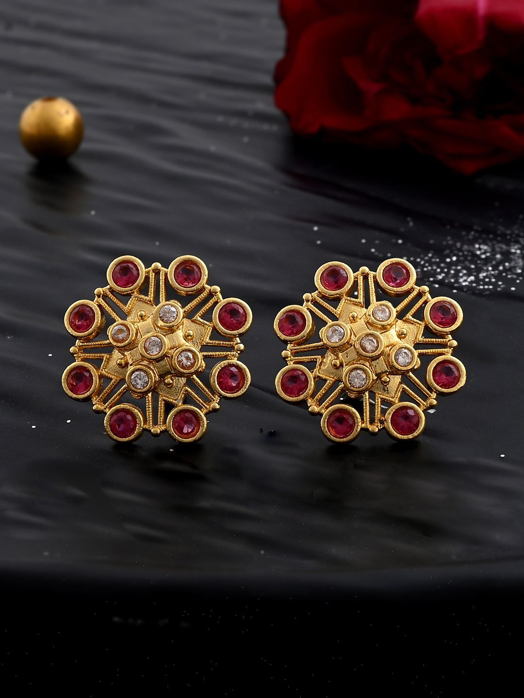 

House of Pataudi Gold-Plated American Diamond Studded Earrings