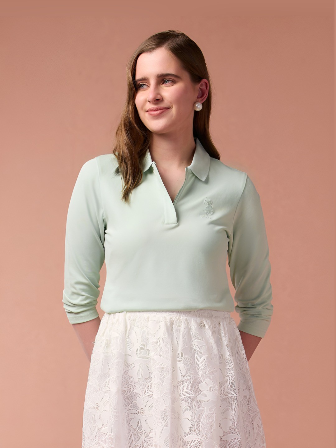 

U.S. Polo Assn. Women Solid Polo Collar Cotton T-shirt, Green