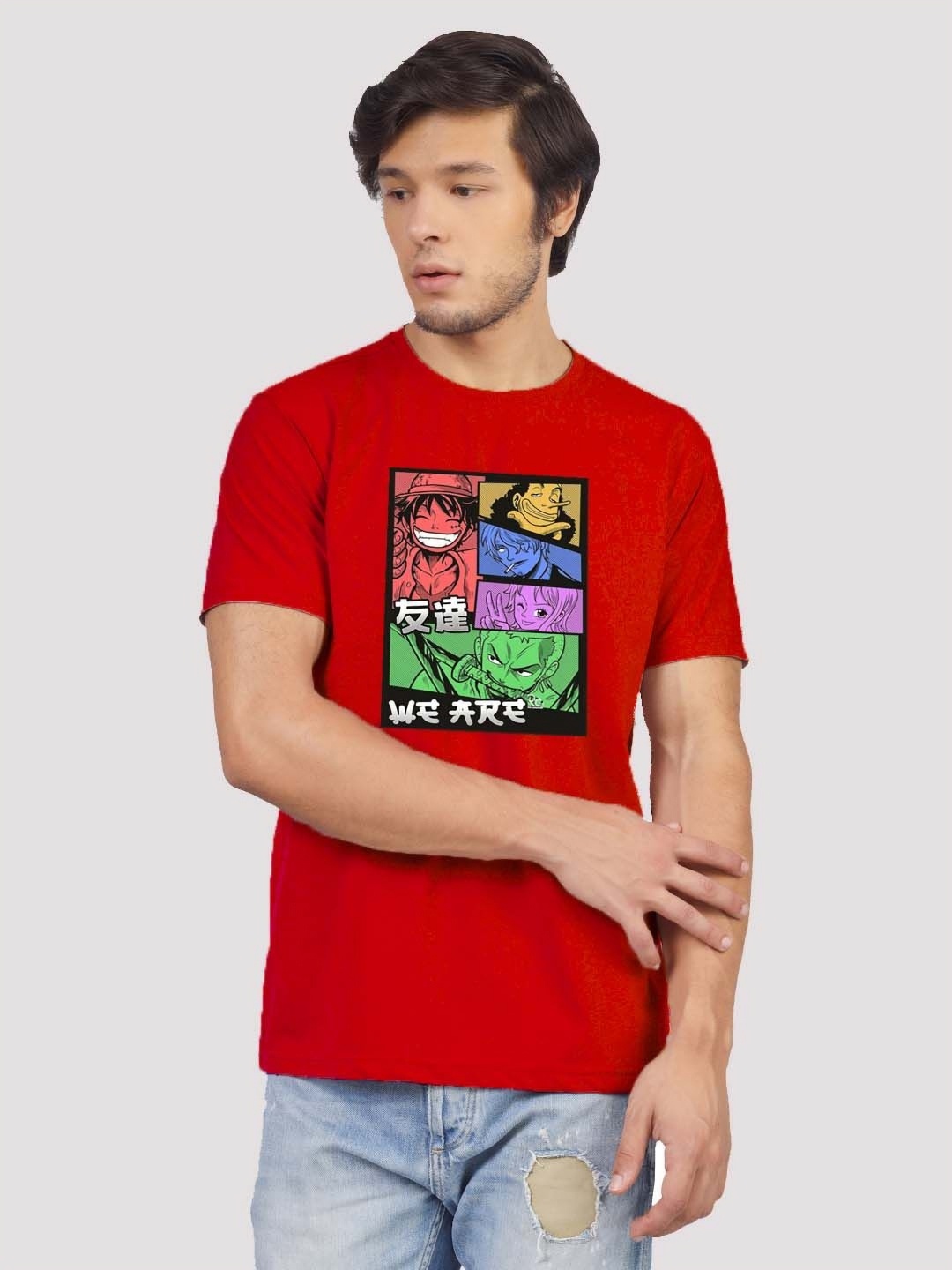 

Greylongg Men Graphic Printed Round Neck Cotton T-shirt, Red