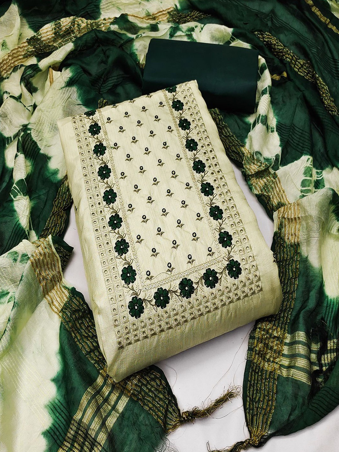 

MISS VERVE Unstitched Dress Material, Green