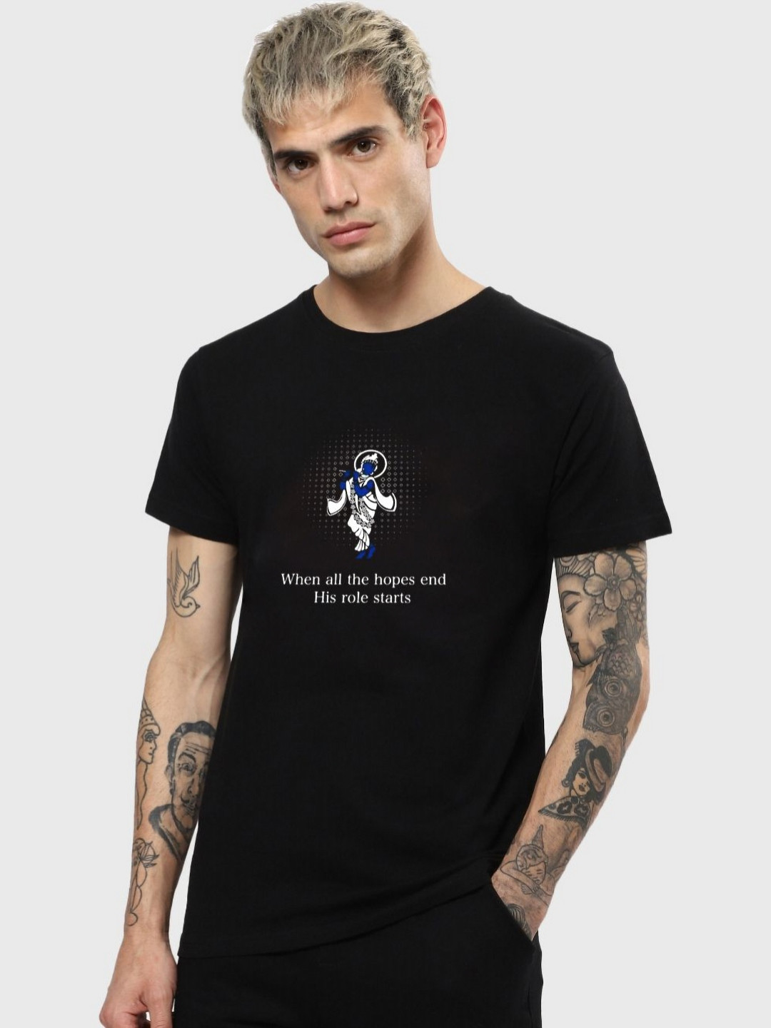 

Sterio Pace Men Typography Printed Round Neck Cotton Relaxed Fit T-shirt, Black