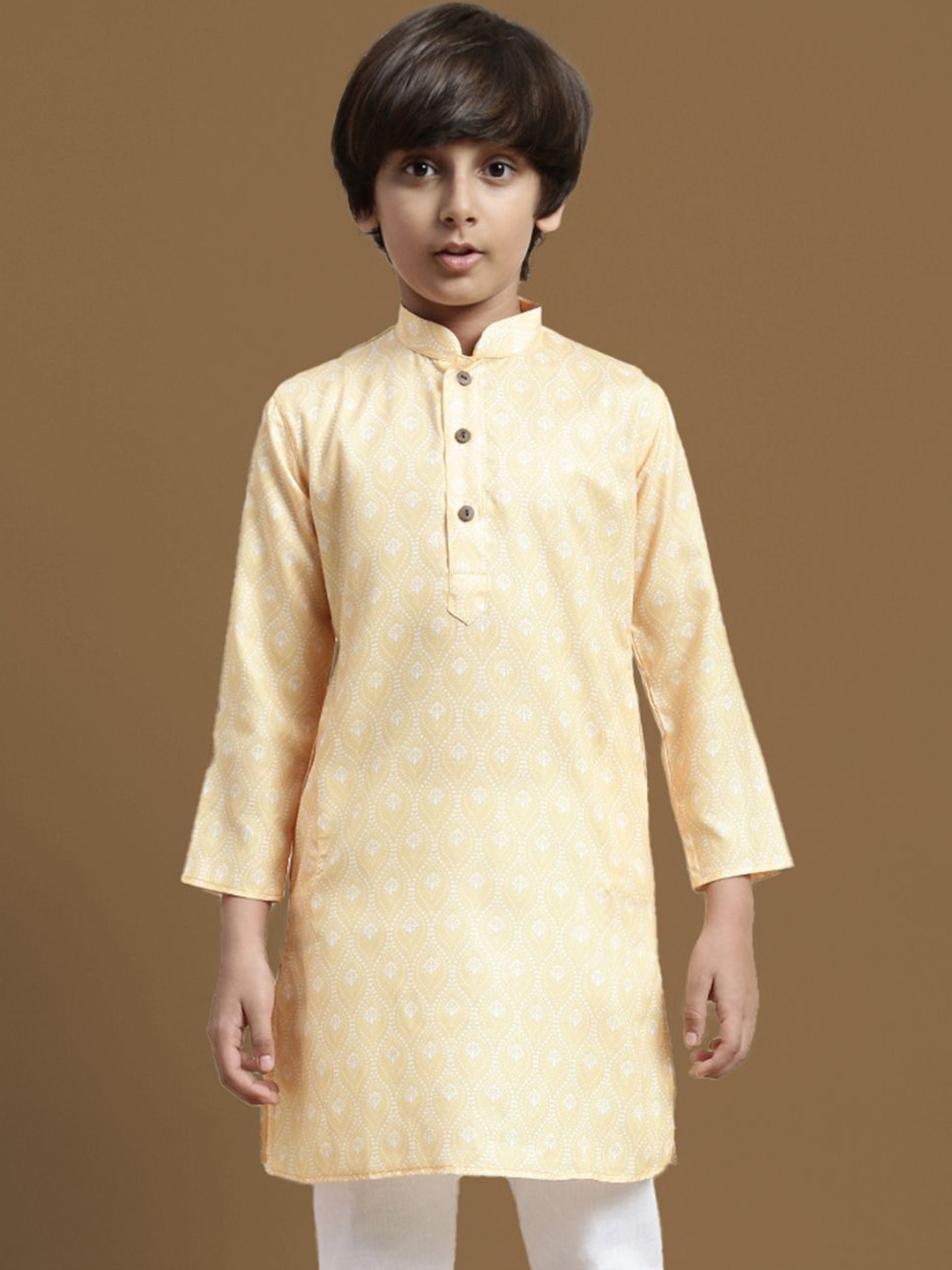 

Here&Now X Sanwara Boys Floral Printed Regular Cotton Straight Kurta, Yellow