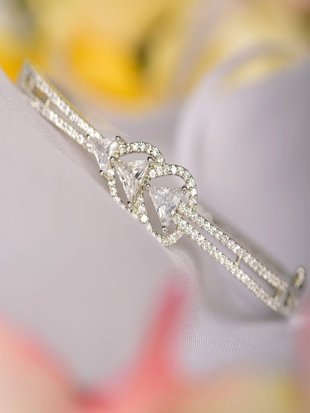 

SHARLEEZ Rhodium-Plated American Diamond Studded Kada Bracelet, Silver