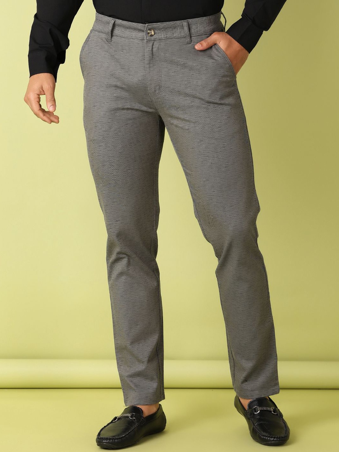 

V-Mart Men Textured Slim Fit Formal Trousers, Grey