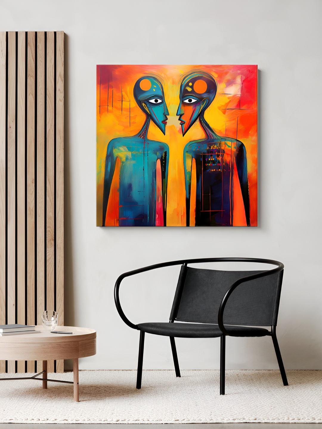 

999Store Orange & Blue Wood Abstract Wall Paintings