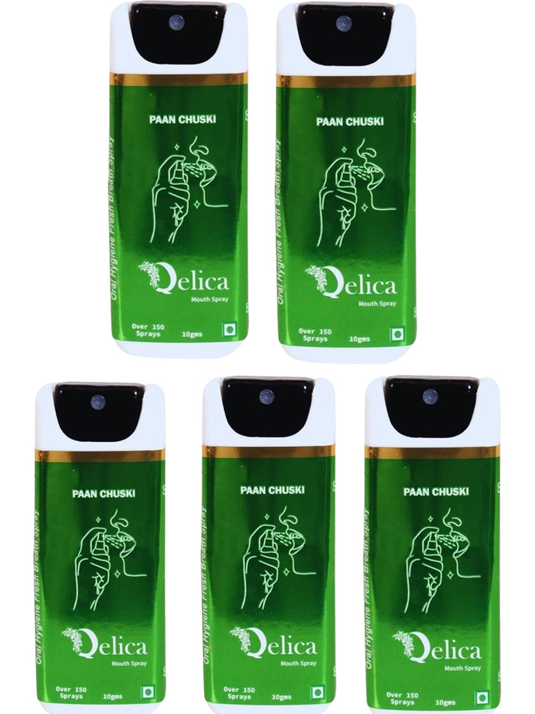 

Qelica Set Of 5 Paan Chuski Fresh Breath Spray-10g Each, Green