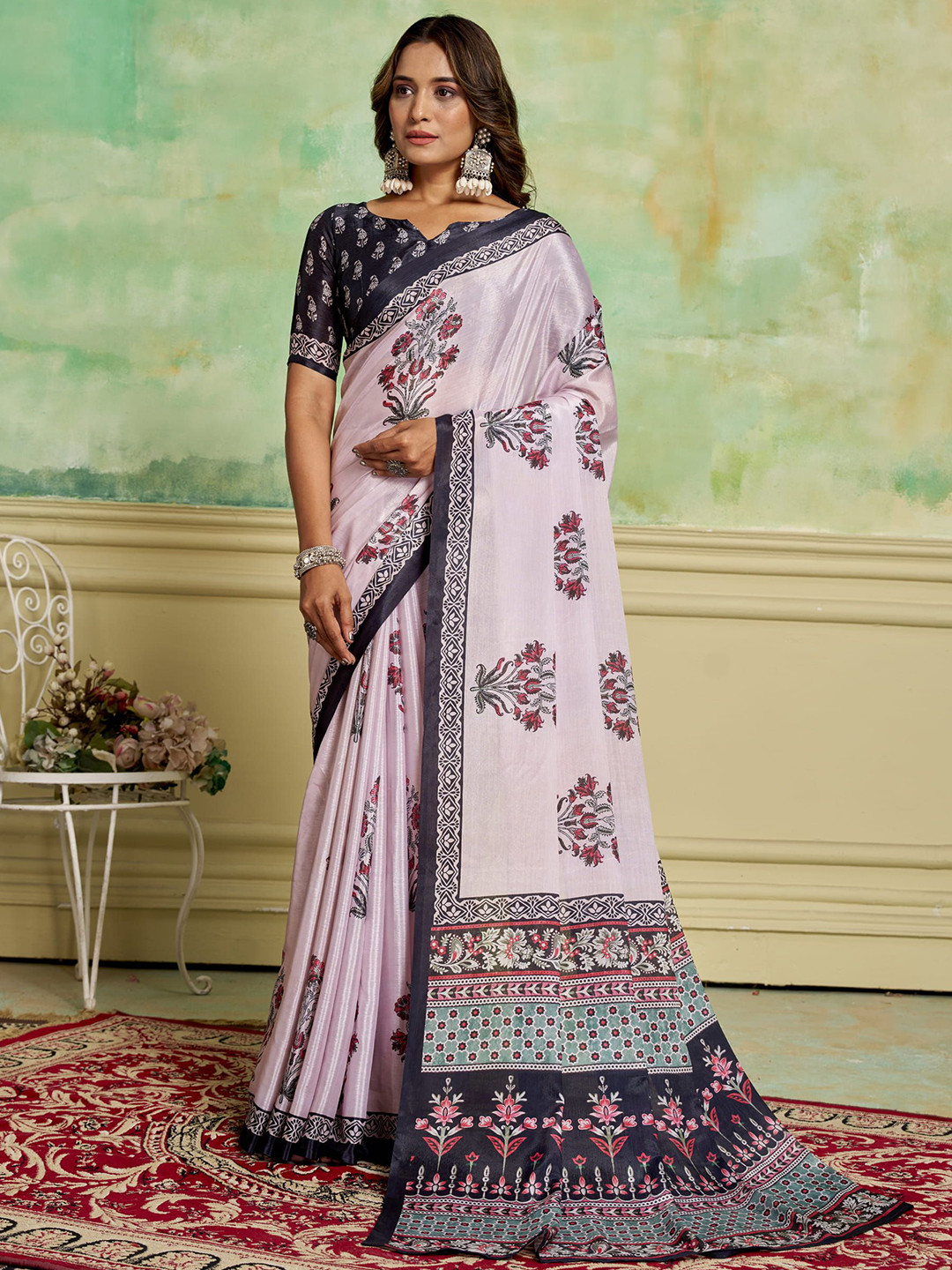 

KAYOMMI Ethnic Motifs Pure Crepe Saree, Pink