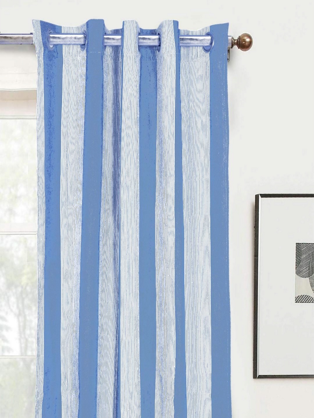 

Saral Home Blue & White 2 Pieces Striped Room Darkening Cotton Window Curtain