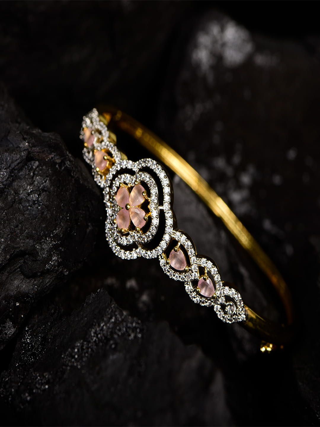 

SHARLEEZ Gold-Plated American Diamond Studded Kada Bracelet