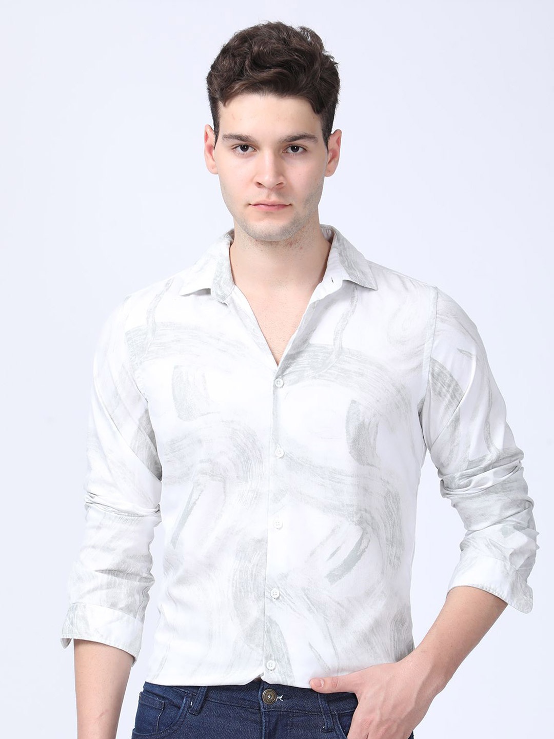 

POE Men Smart Slim Fit Opaque Casual Shirt, Green