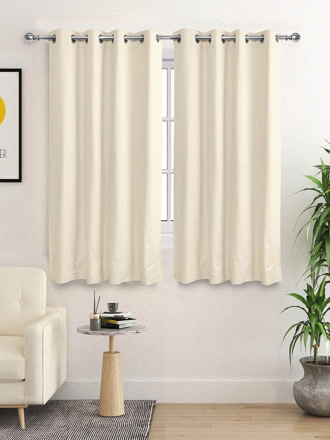 

Saral Home White 2 Pieces Geometric Room Darkening Cotton Window Curtain