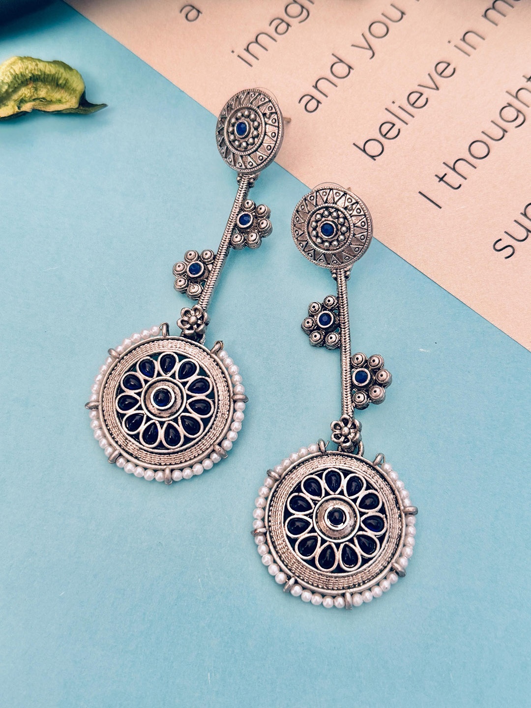 

Sangria Silver Plated Stone Studded & Beaded Drop Earrings