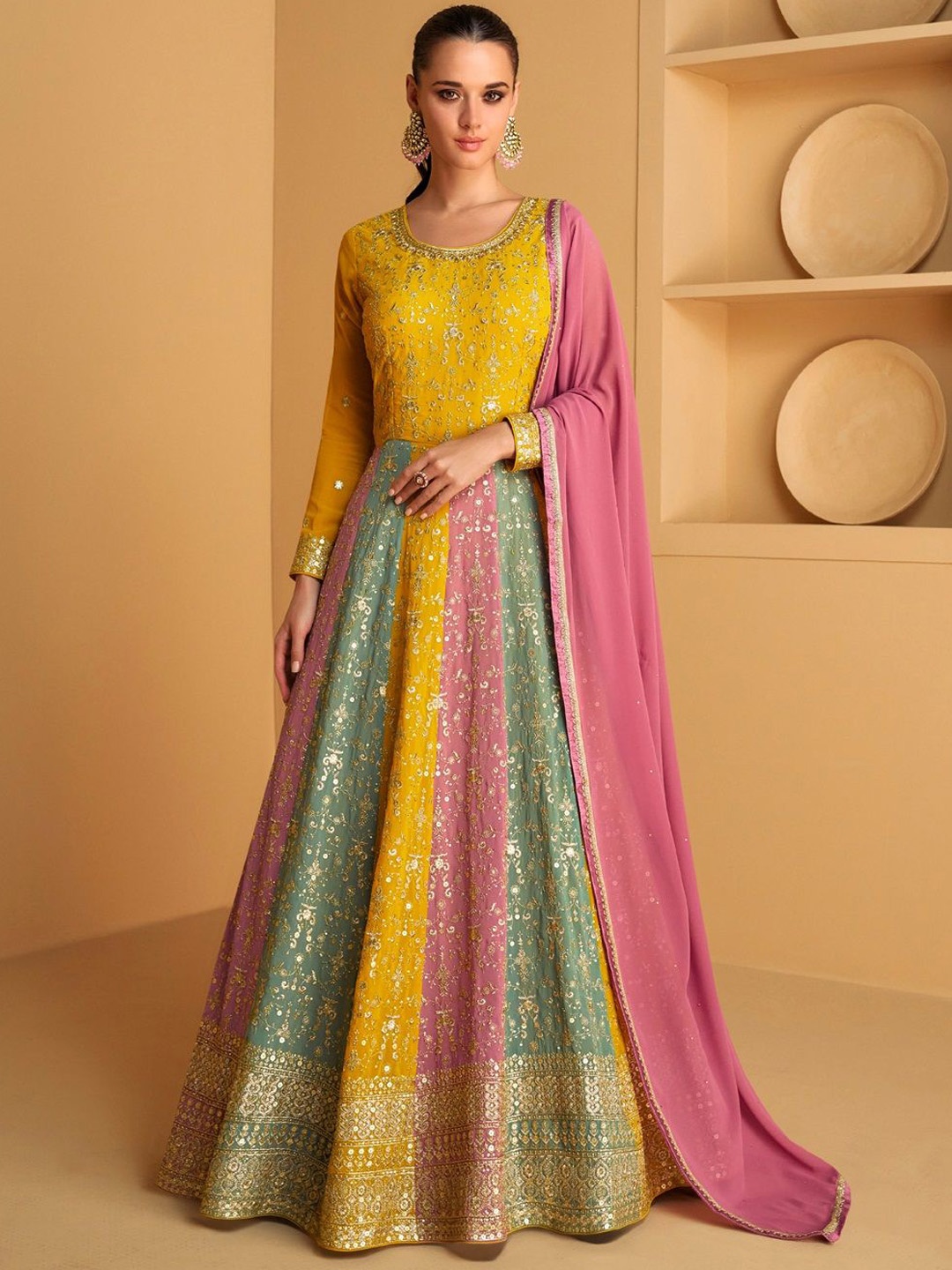 

Miss Ethnik Embroidered Gown Ethnic Dresses, Yellow