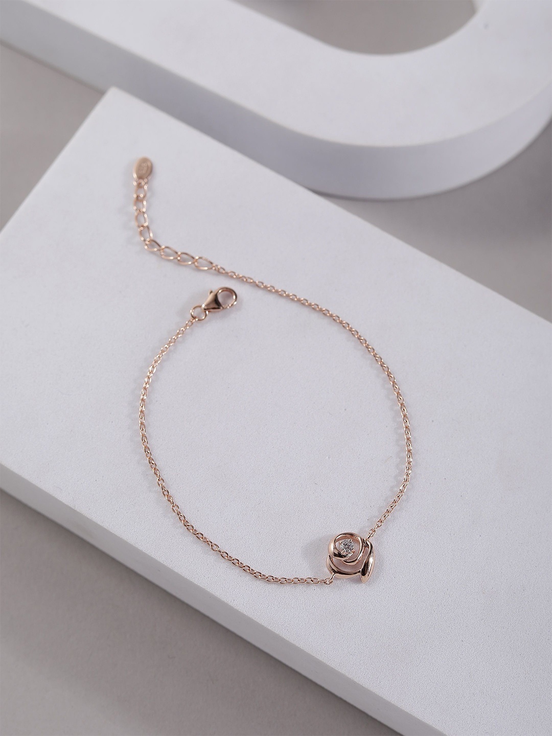 

DIAVO 925 Sterling Silver Rose Gold-Plated Stone Studded Bejeweled Wraparound Bracelet