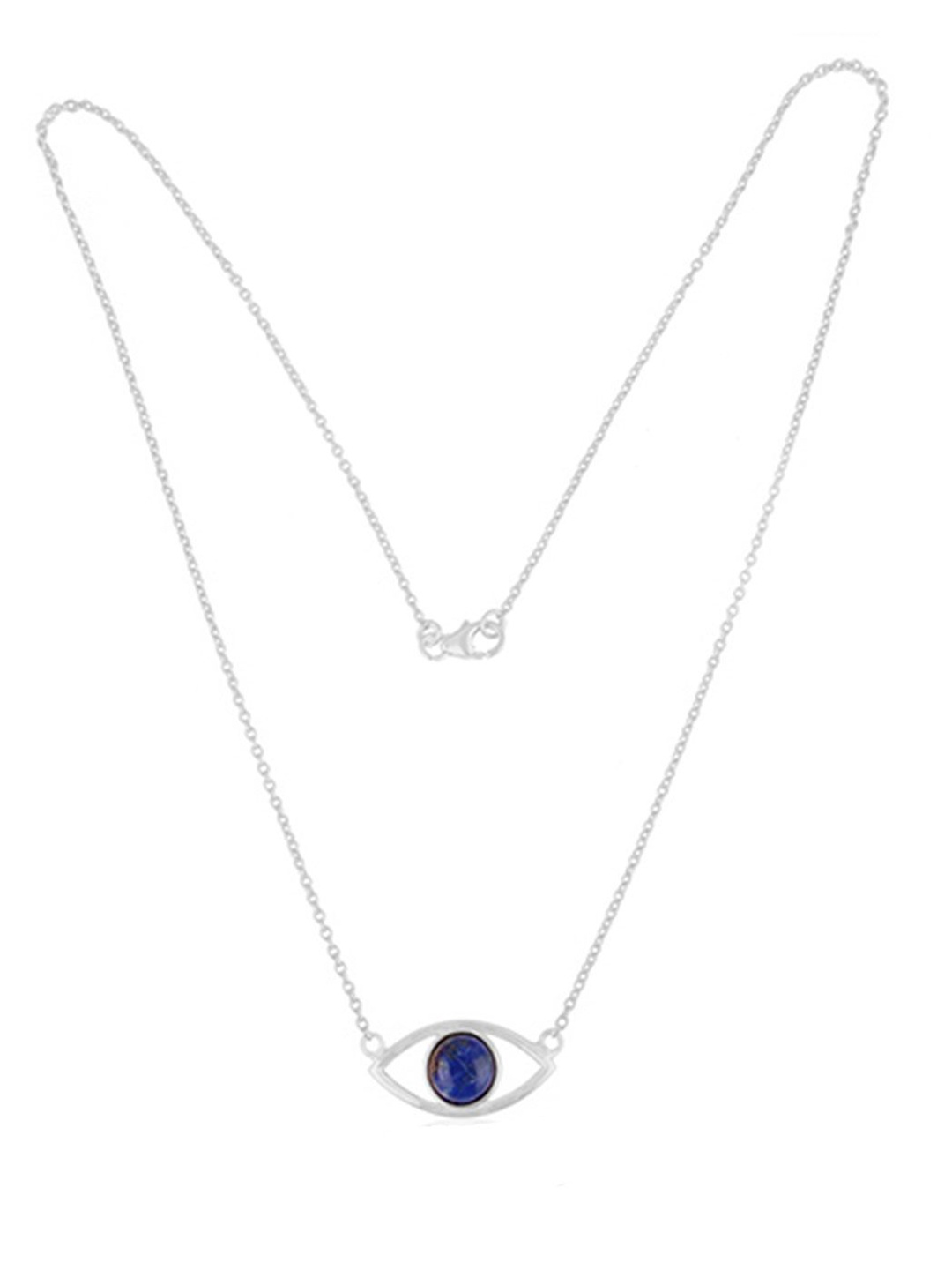 

MANNASH 92.5 Sterling Silver Rhodium-Plated Lapiz Silver Evil Eye Necklace