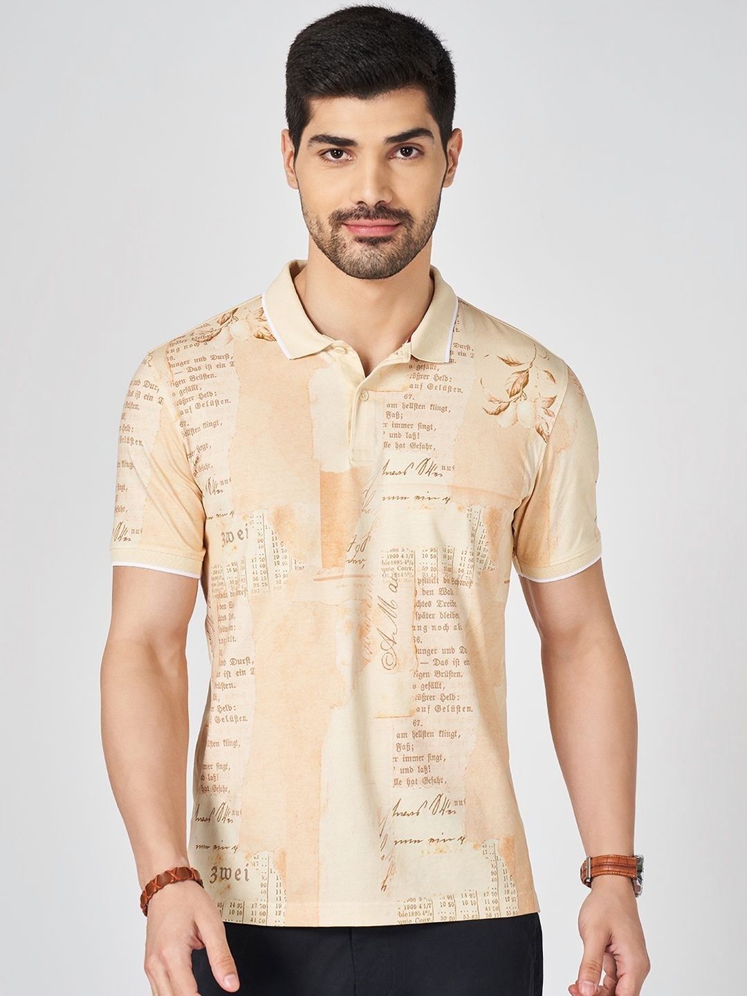 

BYFORD by Pantaloons Men Typography Printed Polo Collar Cotton Slim Fit T-shirt, Yellow