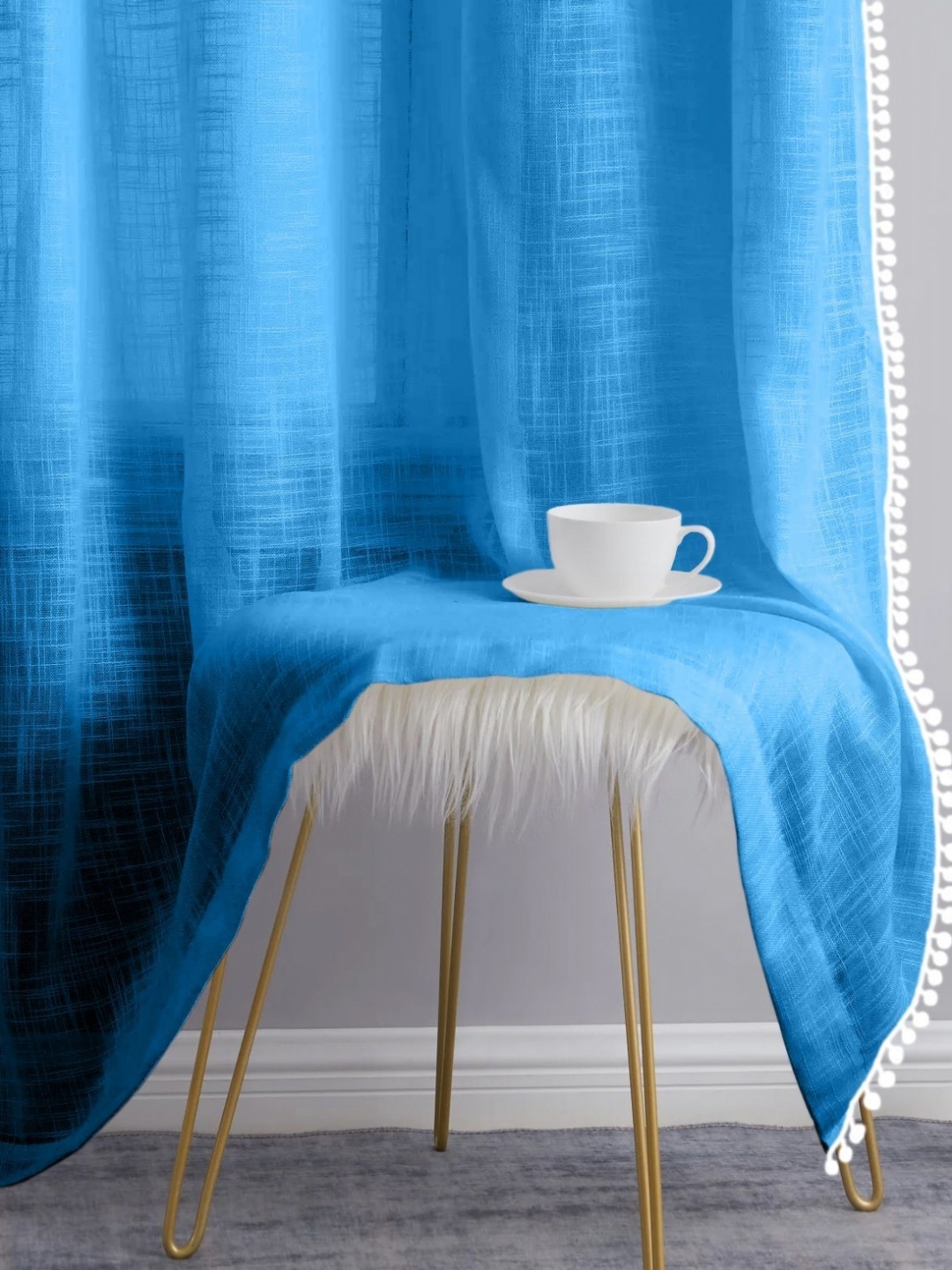 

THE LINEN COMPANY Blue 2 Pieces Sheer Cotton Linen Window Curtain