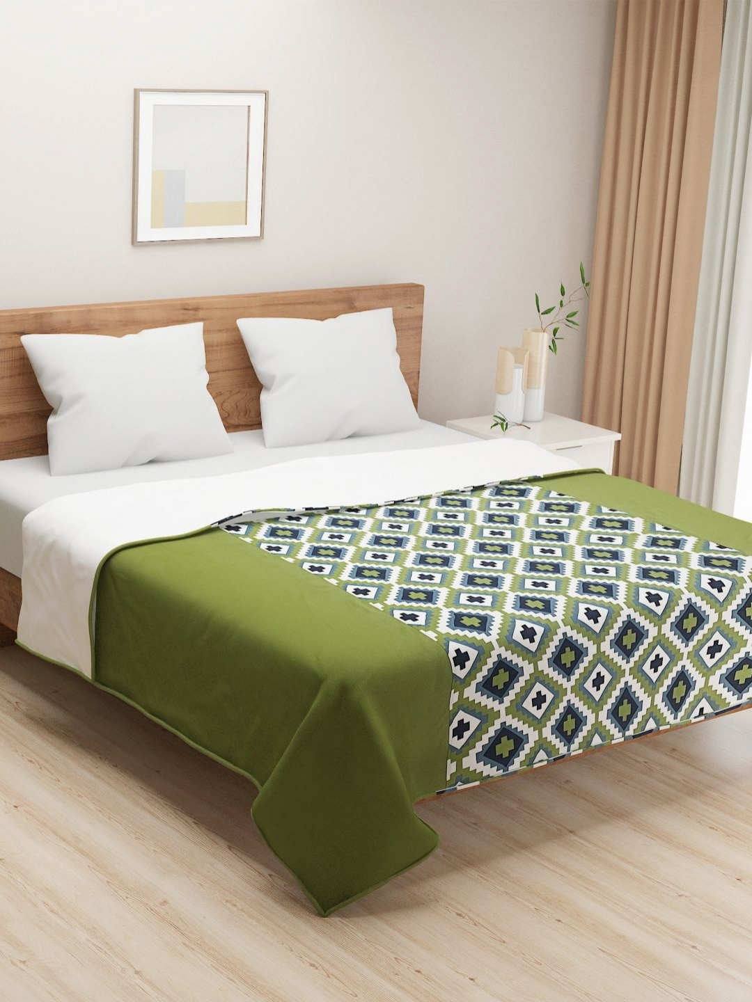 

SWAYAM Shades Of Paradise Green Geometric AC Room 110 GSM Pure Cotton Double Bed Dohar